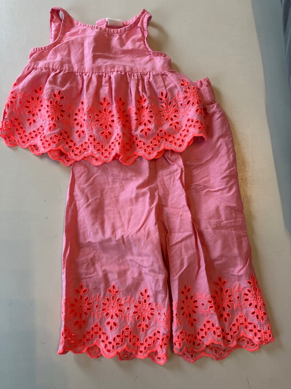 GAP Baby Pink Eyelet Linen Two-Piece Set